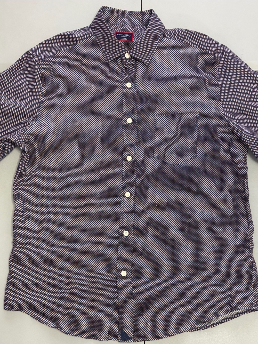 UNTUCKit Men’s Navy and White Micro-Pattern Button-Down Shirt